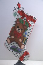 New  Needlepoint Christmas Stocking Teddy Bear Theme Pure Wool B. M. Jabara - $45.59