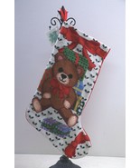 New  Needlepoint Christmas Stocking Teddy Bear Theme Pure Wool B. M. Jabara - $45.59