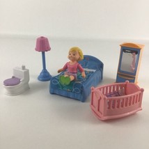 My First Dollhouse Bedroom Furniture Nursery Crib Mom Figure Toy 2005 Ma... - $29.65