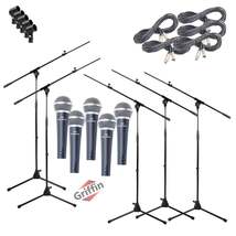 GRIFFIN Microphone Stand Package of 5 with Vocal Unidirectional Mics &amp; XLR Cable - £105.87 GBP