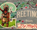 Diecut Embossed Greetings From De Motte Native American Vtg United Art P... - $19.75