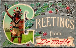 Diecut Embossed Greetings From De Motte Native American Vtg United Art Postcard - £15.53 GBP