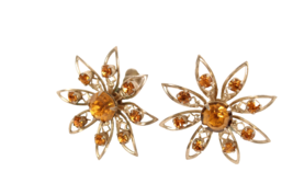 Vintage Rhinestone Earrings Orange Starburst 1.25 Inches Diameter VGC Sc... - $5.69