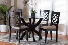 Samir Modern Sand Fabric and Dark Brown Wood 5-Piece Dining Set - $2,519.14 MXN