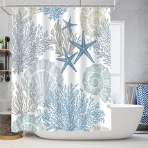 4 Pcs Beach Shower Curtain Blue Starfish Bathroom Sets with Shower Curtain and R - £37.29 GBP