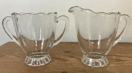 Set Pair Vintage 30s 40s Cute Clear Glass Creamer Pitcher Sugar Pot Tea Set - $36.62