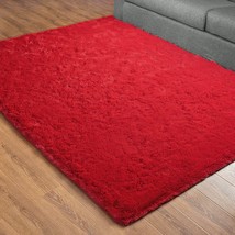 Detum Shaggy Plush Carpet For Indoor Floor, Modern Home Decor, 4 X 6 Ft., Red, - £35.96 GBP