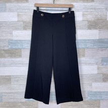 LOFT Fluid Crop Button Tab Pants Black Mid Rise Wide Leg Ponte Stretch W... - $24.74