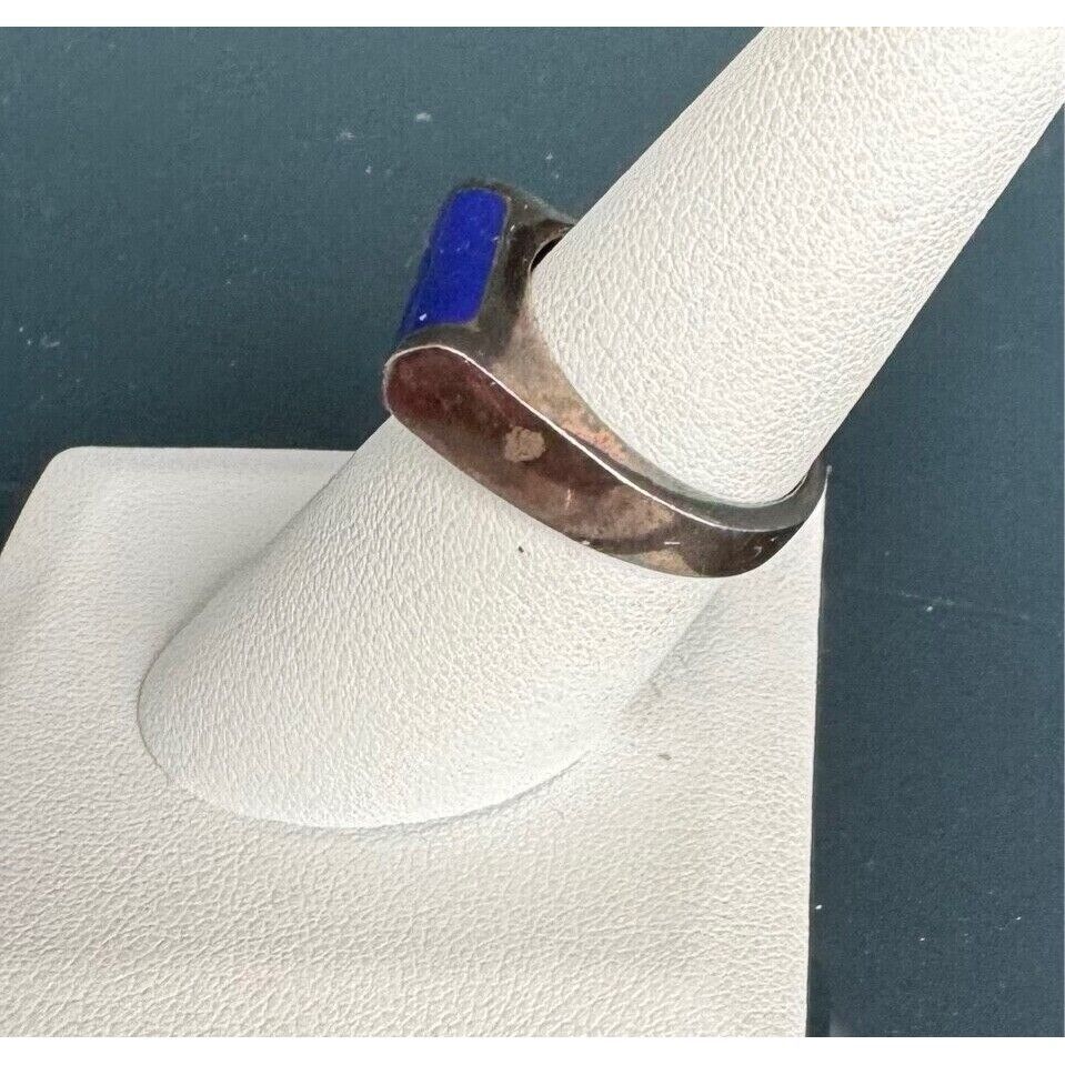 925 BLACKENED (ANTIQUED) STERLING SILVER AND LAPIS LAZULY BAND RING SIZE SKY Item image 3