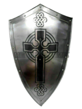 Medieval Reproduction Templar Armor Shield Made Solid Steel &amp; Brass Full Size - £77.69 GBP