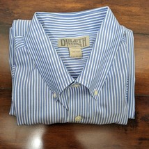 Blue Striped Duluth Shirt Mens XL Short Sleeve Pin Vertical Striped White - $27.94