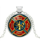 New Silver Plated Firefighter Pendant Necklace Unisex Fire Dept. Fathers... - £12.66 GBP