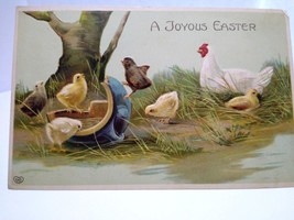 Easter Postcard Rooster Chicken Baby Chicks EAS Germany Embossed Vintage  - £7.82 GBP