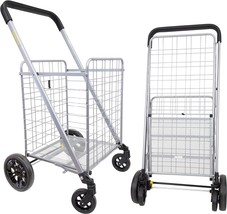 Dbest Products Cruiser Cart Deluxe 2 Shopping Grocery Rolling Folding, Silver - £61.61 GBP