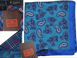 ETRO Double Face Scarf, Men 100% Silk Made In Italy 33x33cm ET01 T0G - $81.85