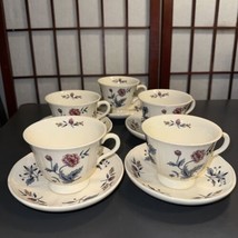 Wedgwood Williamsburg Potpourri Floral Cup &amp; Saucers NK510 Vintage Set Of 5 - £32.11 GBP