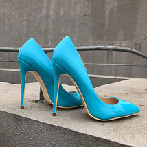 Sky Blue Sexy Women Stiletto High Heels Fashion Ladies Pointed Toe Patent Leathe - £59.78 GBP