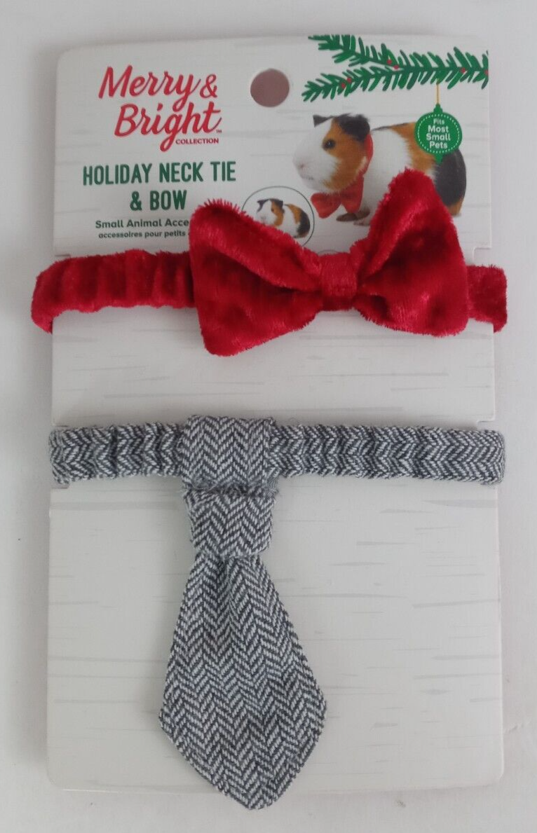New Merry &amp; Bright Holiday Neck Tie and Bow for Small Animals Guinea Pig - $3.87