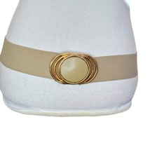 Vintage 80s Stretchy Waist Belt Beige Neutral Gold Large Waist Medium Hips - £16.92 GBP