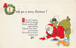 Asian Child Rides SANTA-WHIP &amp; REINS-I Wish You A Merry CHRISTMAS~1914 Postcard - £7.77 GBP