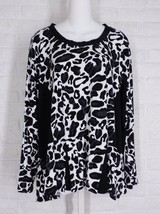TRANSPARENTE Black Label Tunic Blouse Abstract Animal Print White Black Grey O/S - £35.90 GBP