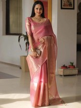 Pink Tissue Silk Saree  || Zari Weaving Broad Border Work || Rich Pallu Wedding  - £52.02 GBP