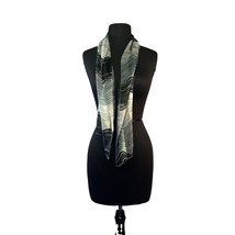 Black and Gray Geometric Swirl Print Satin Polyester Scarf 13x50 - $7.61