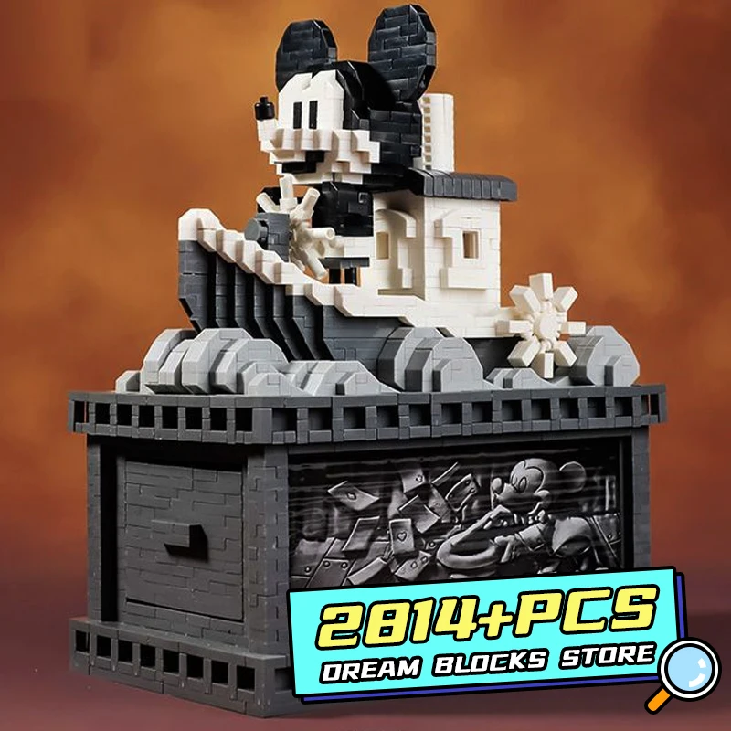 2814Pcs Disney Mickey Mouse Diamond Building Blocks Retro Steamboat MOC Ship - £31.40 GBP