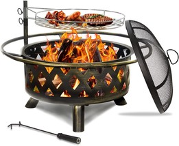 Udpatio 30 Inch Outdoor Wood Burning Firepit Large Steel Firepit Bowl With - £103.84 GBP