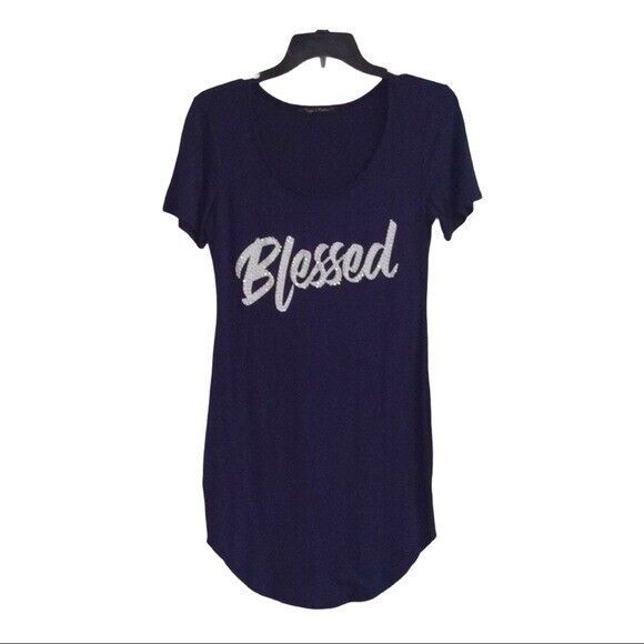 BLESSED navy blue blinged tee T Shirt  Dress  Women’s Size M Medium - $14.84