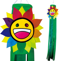 Smiling Rainbow Sunflower Windsock 60 Inch Durable Outdoor Hanging Decoration fo - £20.57 GBP