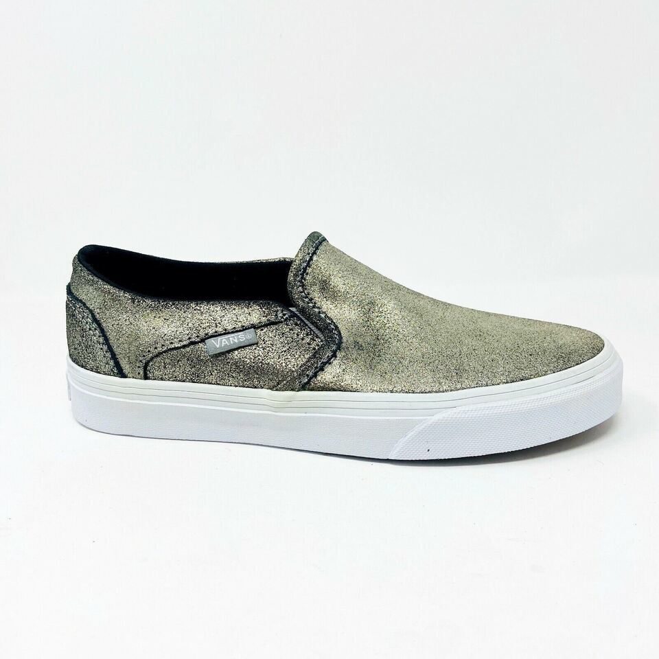 Vans Asher (Metallic) Gold White Womens Classic Slip On Casual Shoes