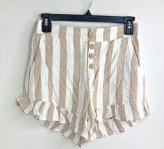 LC Lauren Conrad Womens Sz XS Tan White Striped Shorts Ruffle Hem Linen - £10.05 GBP