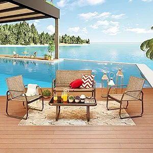 4 Pieces Patio Furniture Outdoor Bistro Conversation Set With Tempered G... - $220.99