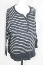 AXCESS HENLEY SWEATER WOMAN SIZE XL DARK &amp; LIGHT GRAY STRIPED BUTTON FRO... - £9.60 GBP