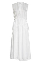 NWT Vince Drapey Stripe Tiered Midi in Optic White Lightweight Dress 10 $345 - £78.90 GBP