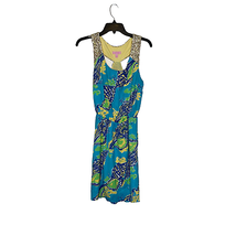Lilly Pulitzer Womens Dress Size Small Blue Green Yellow Floral Sequin Shoulders - £41.08 GBP