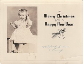 Vintage Christmas Happy New Year Card with Photo of Little Girl With Curls - $9.95
