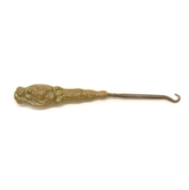 Button Hook Art Nouveau Metal Repousse Handle Brass Tone Mid-Century 6 1/2&quot; - £23.46 GBP