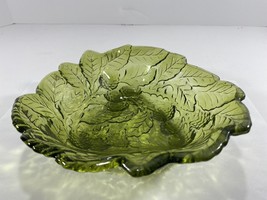 Vintage Green Glass Grape Vine / Leaves Candy Dish Bowl 7&quot; X 2.25&quot; INDIA... - £10.95 GBP