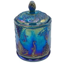 Indiana Carnival Glass Harvest Grape Blue Canister Biscuit 7&quot; Iridescent Jar - £26.30 GBP