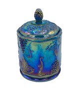 Indiana Carnival Glass Harvest Grape Blue Canister Biscuit 7&quot; Iridescent... - £26.11 GBP