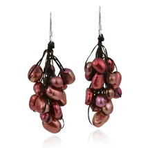 Hanging Cluster of Bronze Freshwater Pearls Dangle Earrings - £10.07 GBP