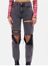 Adika Davis Jeans Straight High Rise Black Wash Destroyed Women&#39;s Small - $28.84