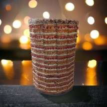 Glass Beaded Candle Holder Bohemian Seed Bead Tall Moroccan Red Gold Vintage  - £23.64 GBP