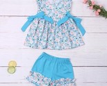 NEW Boutique Floral Kitty Cat Tunic &amp; Shorts Girls Outfit Set - £13.28 GBP