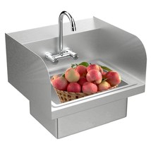 Stainless Steel Hand Wash Commercial Sink Wall Mount Sink with Chrome Fa... - £108.84 GBP