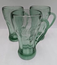 Green Coca-Cola Glass W Handle Mug Libbey 14oz Vintage Coke Set Of 3 - $35.99