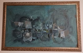 Mid Century Abstract Expressionist Cityscape Painting On Board Signed And Dated - £1,576.20 GBP