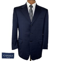 Canali Mens 3 Button Blazer Size 42R Blue Wool Check Made in Italy - £86.04 GBP